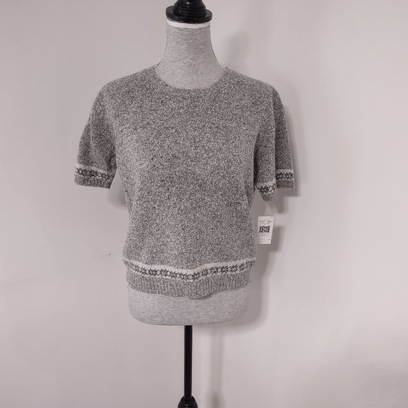 NWT Rafaella Gray Fairisles Short Sleeve Sweater Size M - Picture 1 of 6